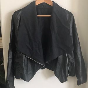 Drape front faux leather jacket